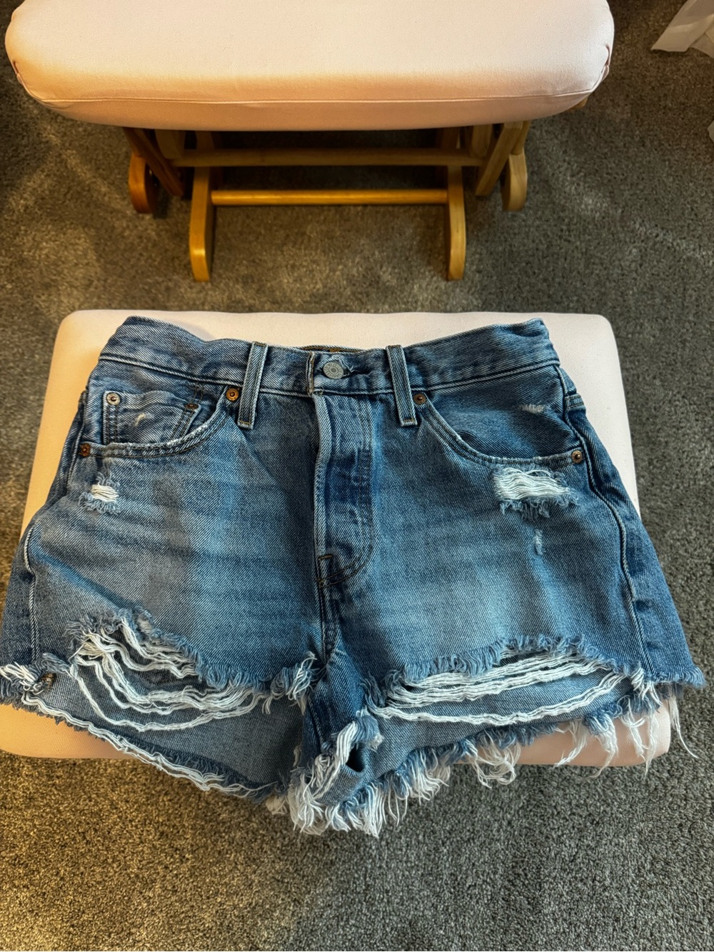 Levi's Distressed Light Blue Frayed Hem Denim Shorts